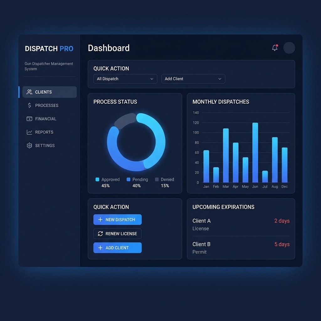 Dashboard do DocFire - Sistema de Gestão de Despachantes